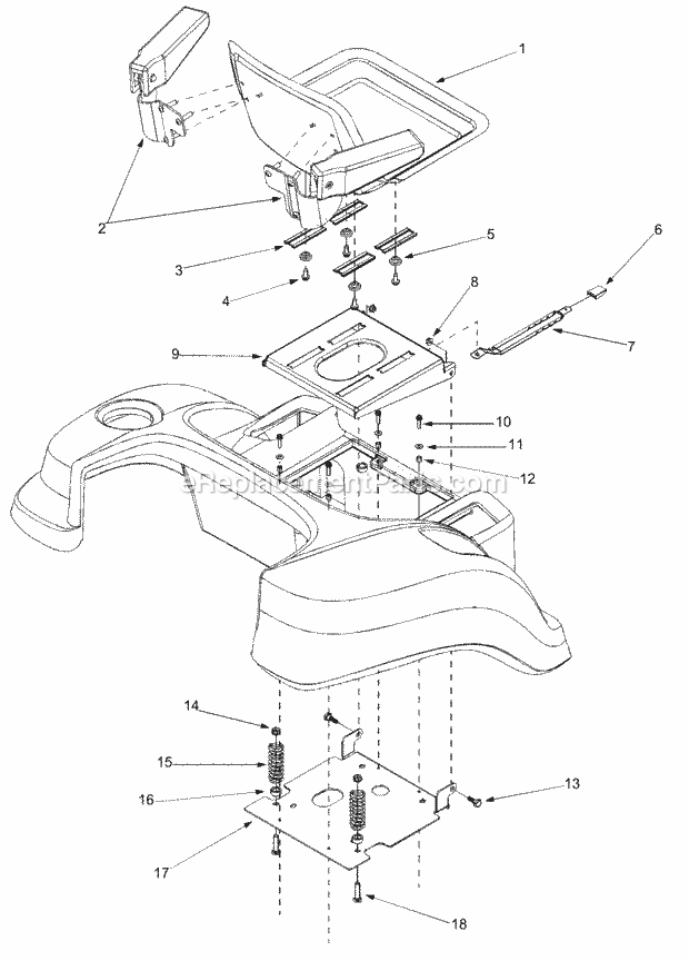 Seat Assembly Diagram and Parts List for 365L (53CA1D5K100) (2001) Cub Cadet Lawn Mower